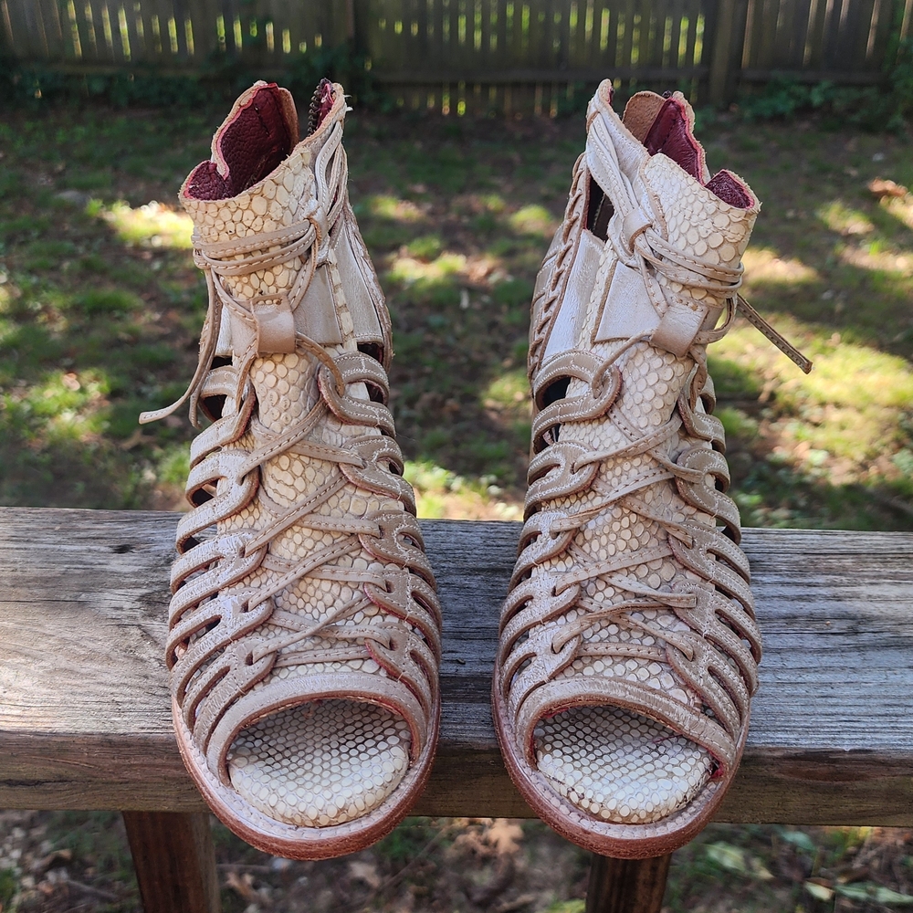 Freebird by Steven Cream Lace-Up Sandals